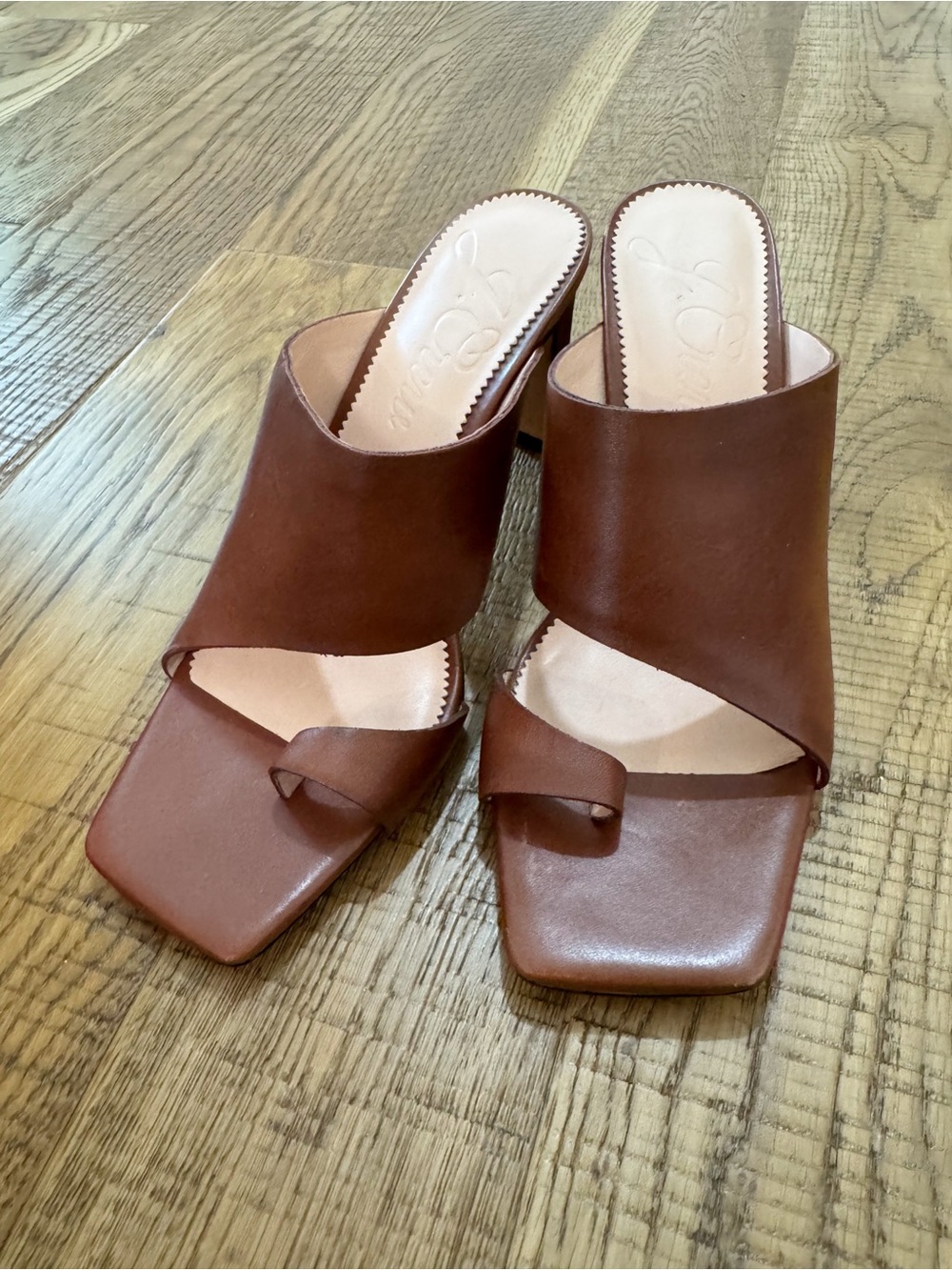 J. Crew Brown Leather Twisted-Toe Slide Mules